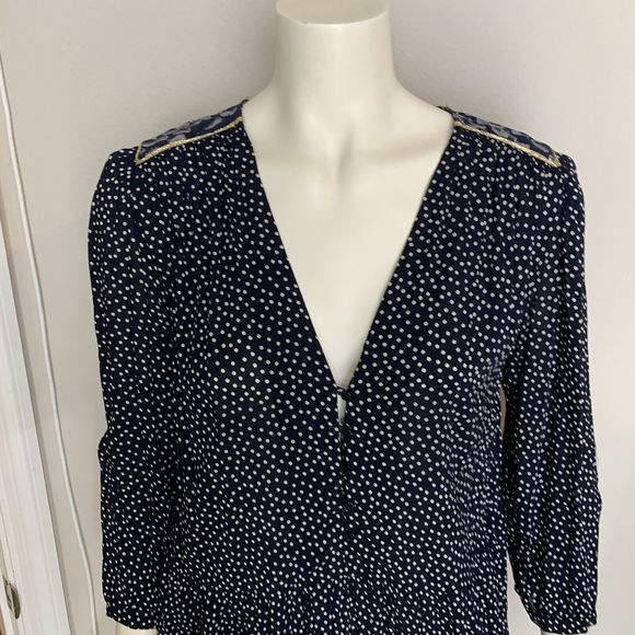 Sandro 2 Long Sleeve V Neck Mini Dress Pockets Polka Dot Medium Roll Sleeve - Picture 10 of 16